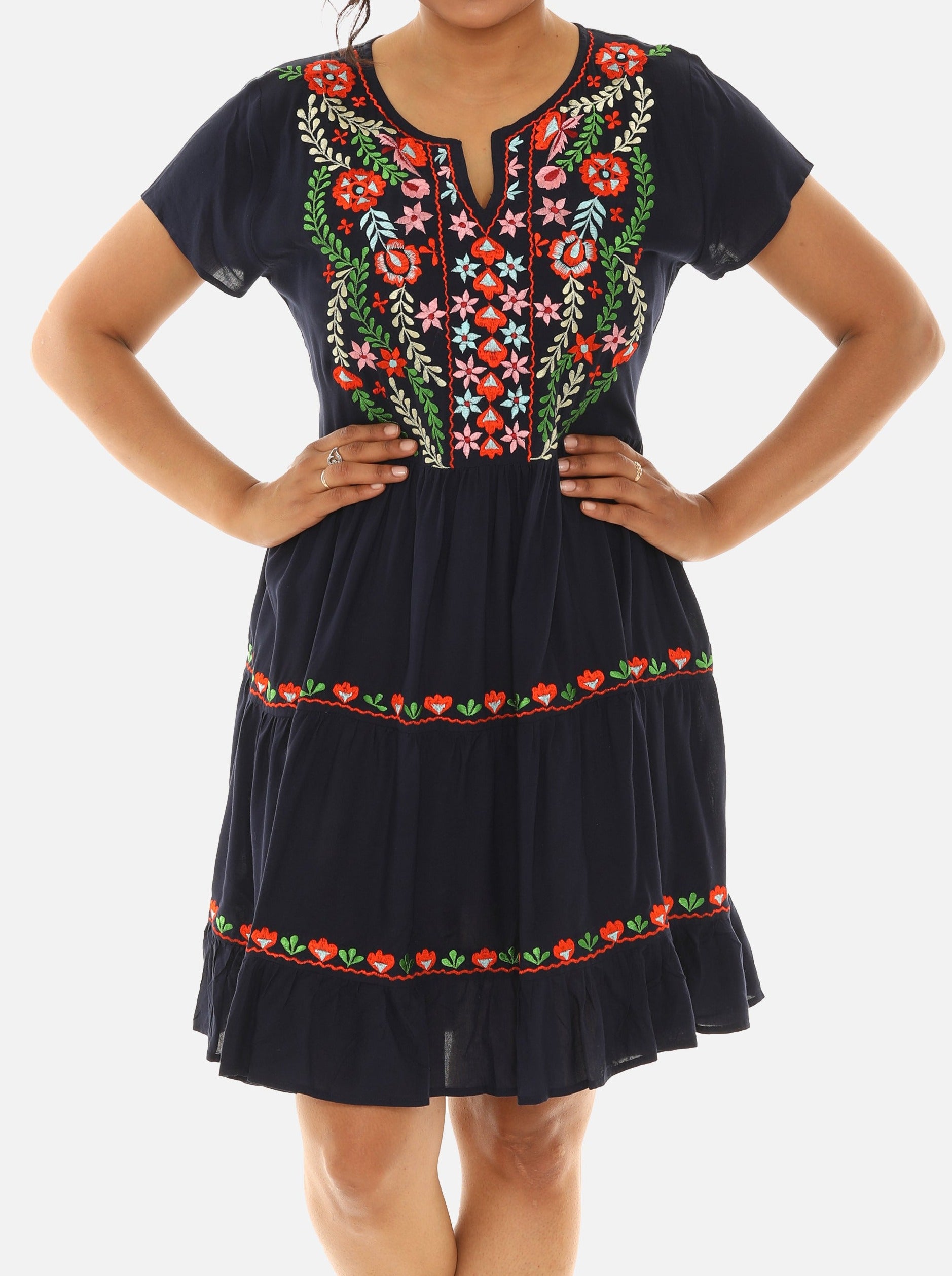 Midi Tiered Dress with Embroidery - Shoreline Wear, Inc.