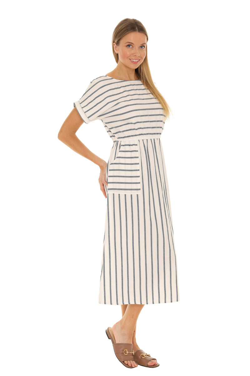 Soft Stripes Cotton Midi Dress - Shoreline Wear, Inc.
