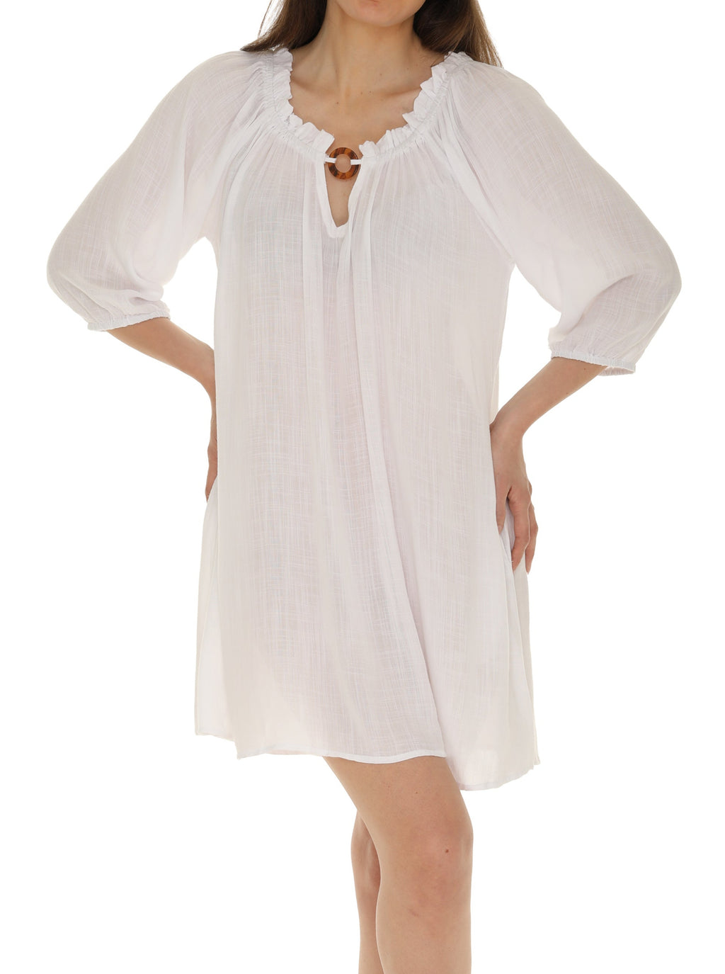 Rayon Keyhole Off-Shoulder Peasant Dress - Shoreline Wear, Inc.