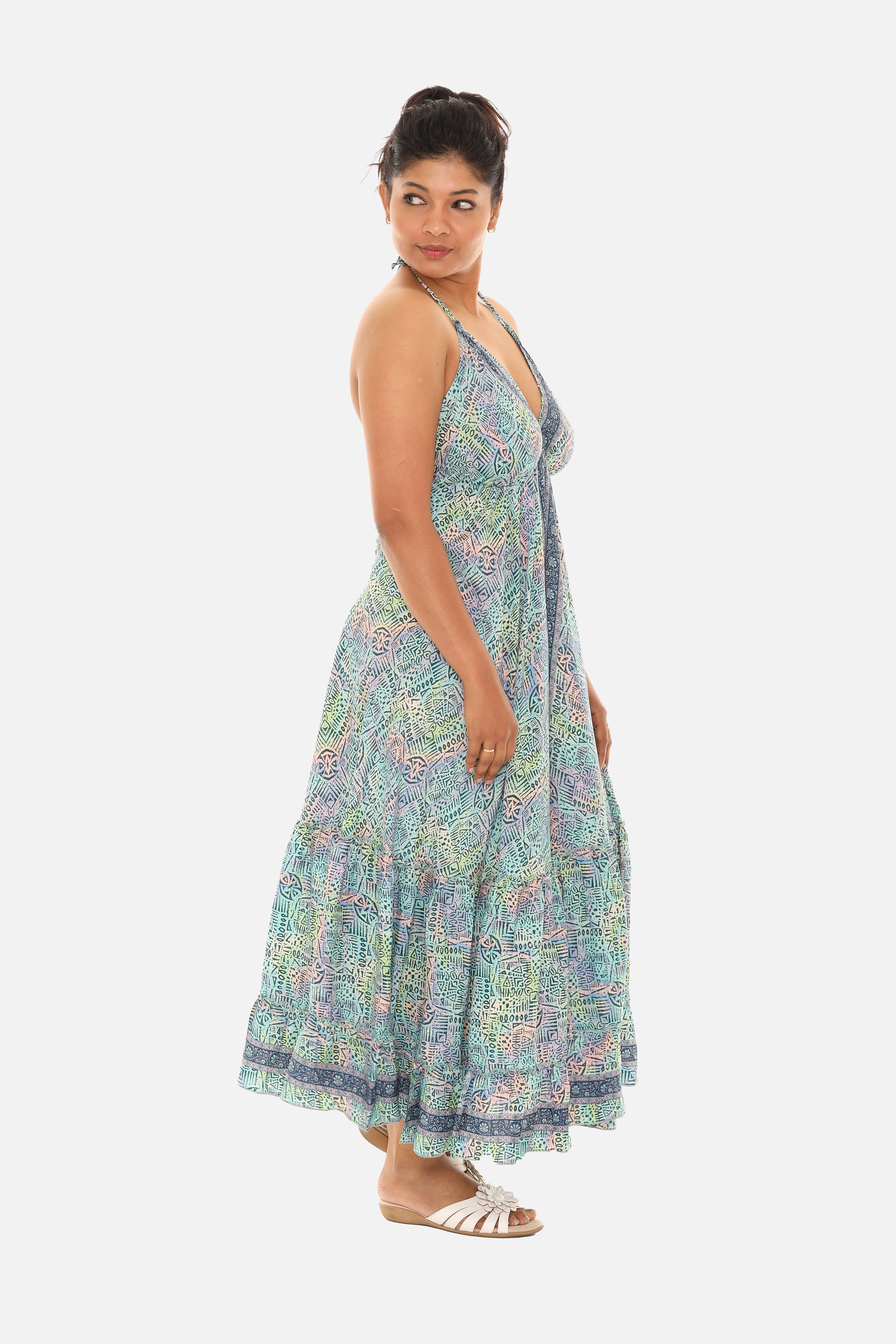 Printed Halter Dress for Women - S / AQUA Printed Halter Dress for Women - S / AQUA